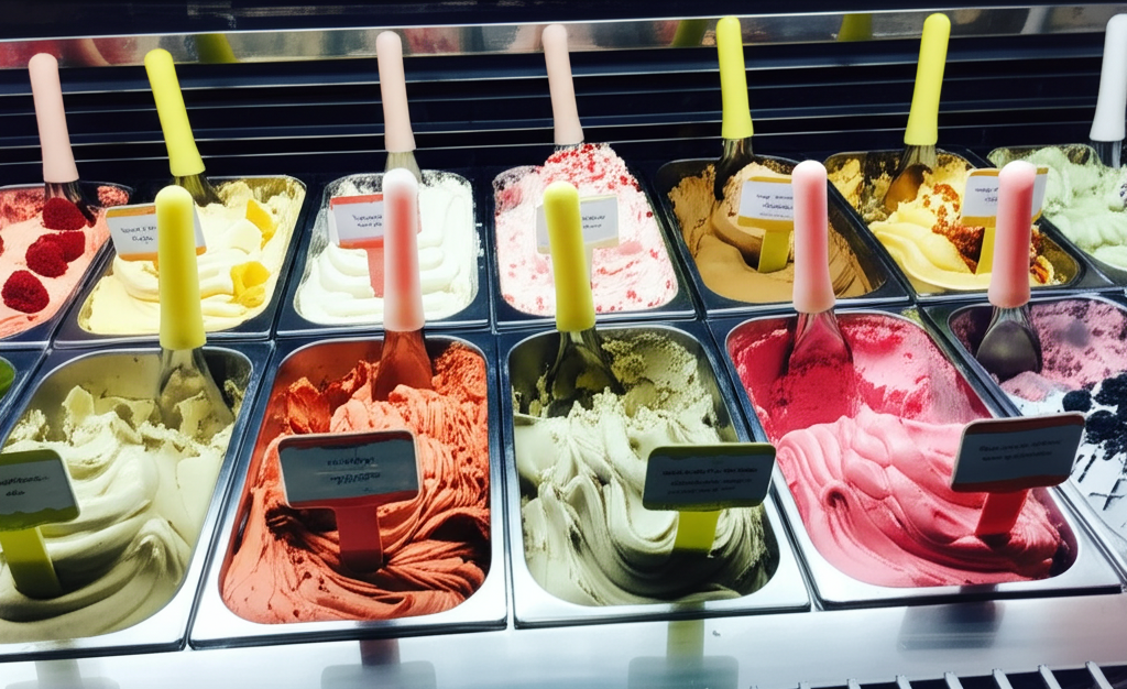 Premium gelato display case at Frosty Froyo in Champions Gate